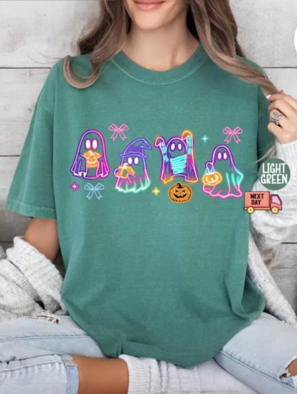 Light Green Halloween Ghosts Graphic Tee